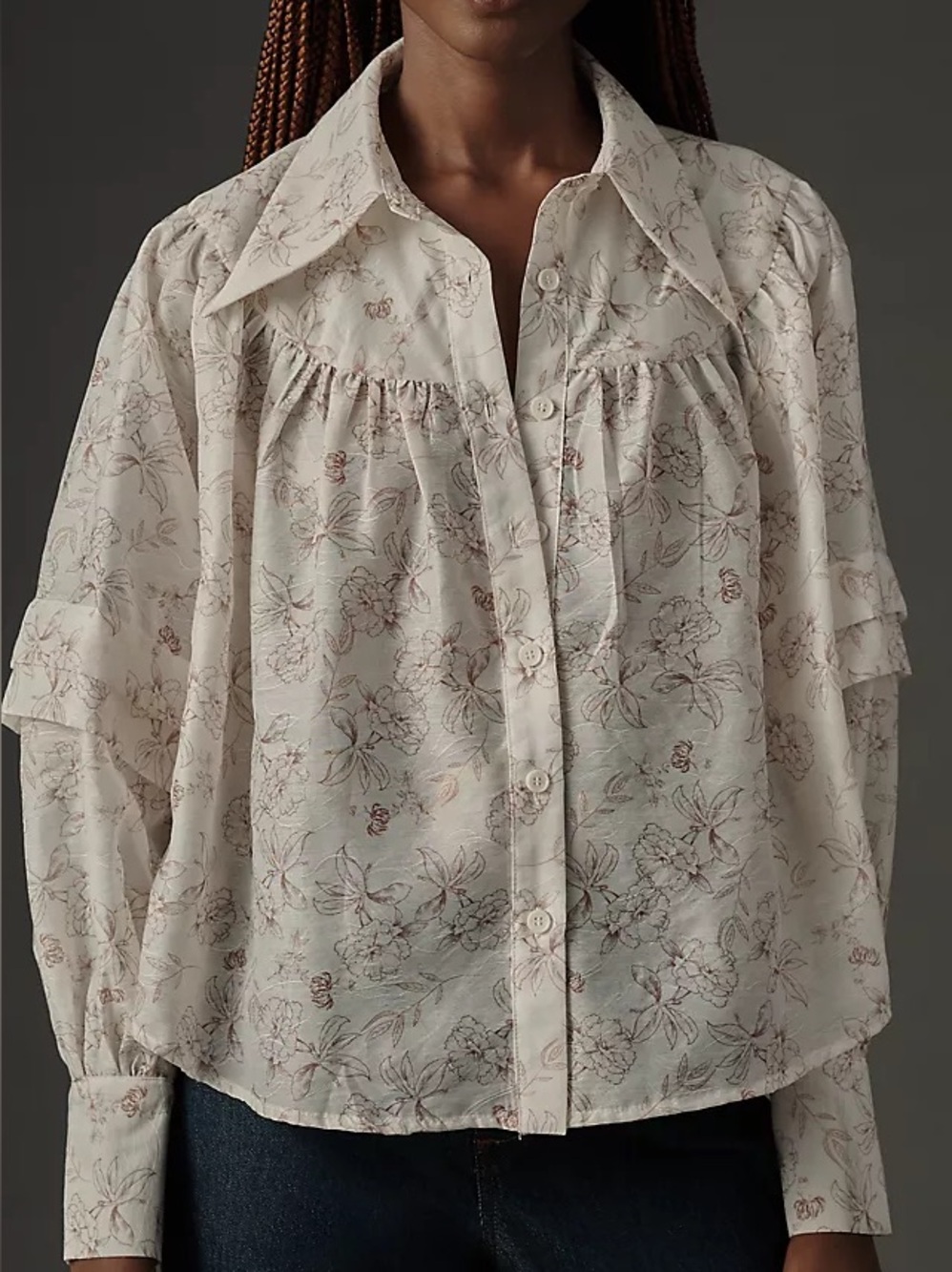 En Saison Cream Floral Button-Down Blouse